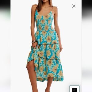 Free People Adriel Tie Strap Tiered Midi Dress Medium Nwot